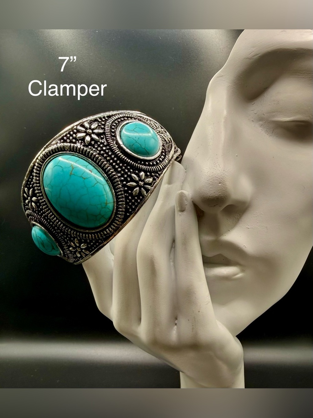 Turquoise Stone Clamper Bracelet - Men Accessories